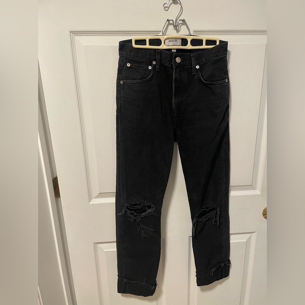 Agolde Black Slim Straight Distressed Jeans
